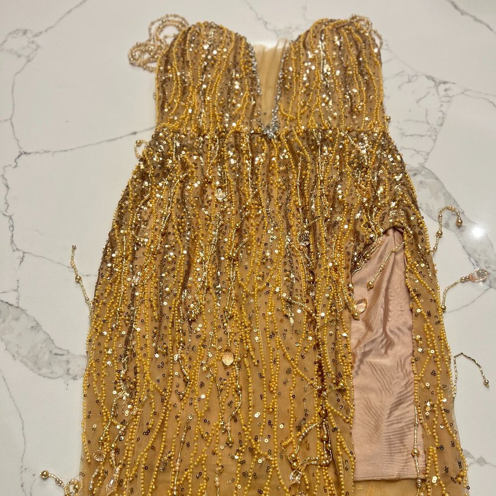 Gold Luxury Formal Crystal Gown (Minna Dresses)